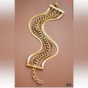 330. 18k Non Tarnish Stainless Steel Chunky Chain Layered Bracelet gold tone